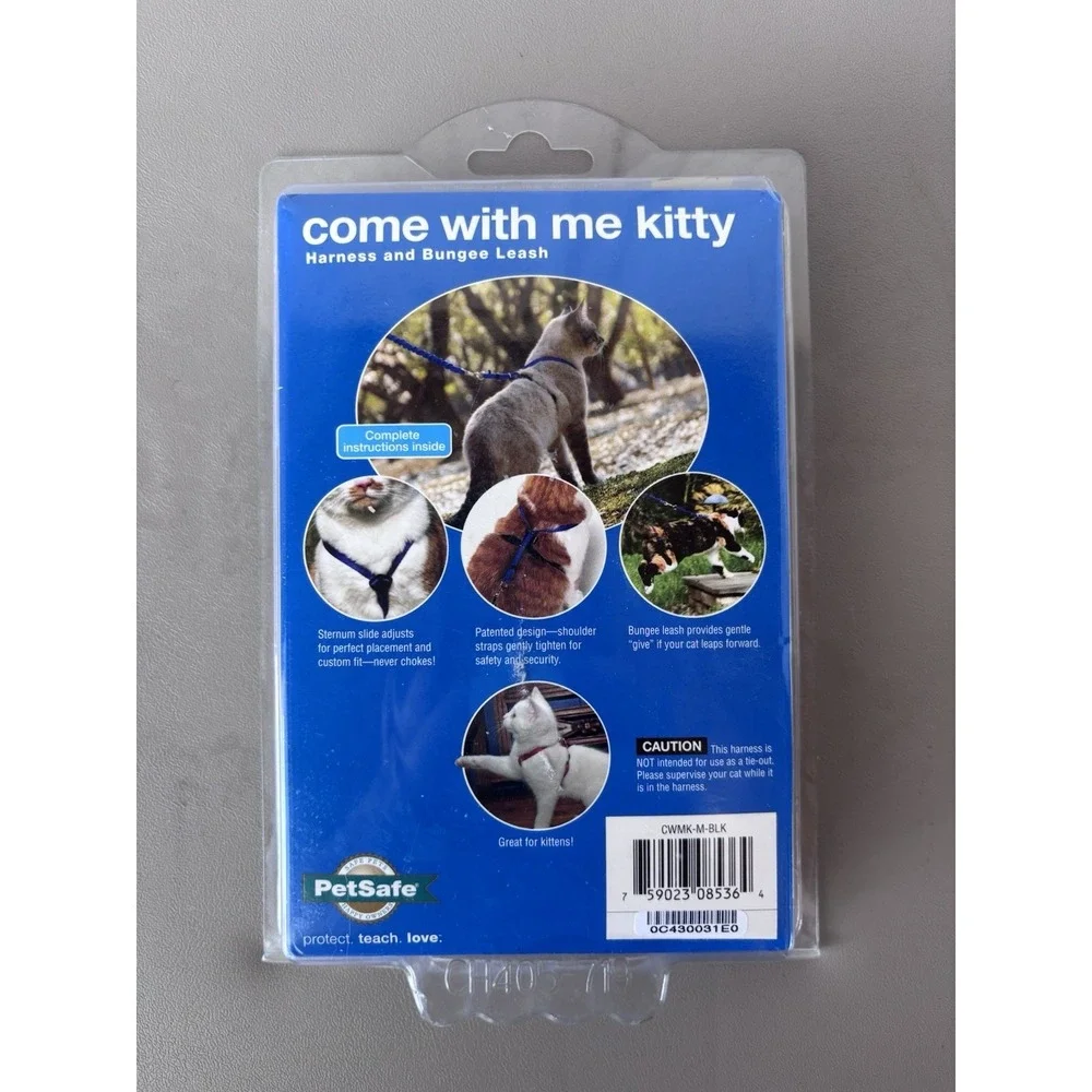 Cat Harness and Bungee Leash‎ Black Silver Medium Pet Safe Come With Me Kitty